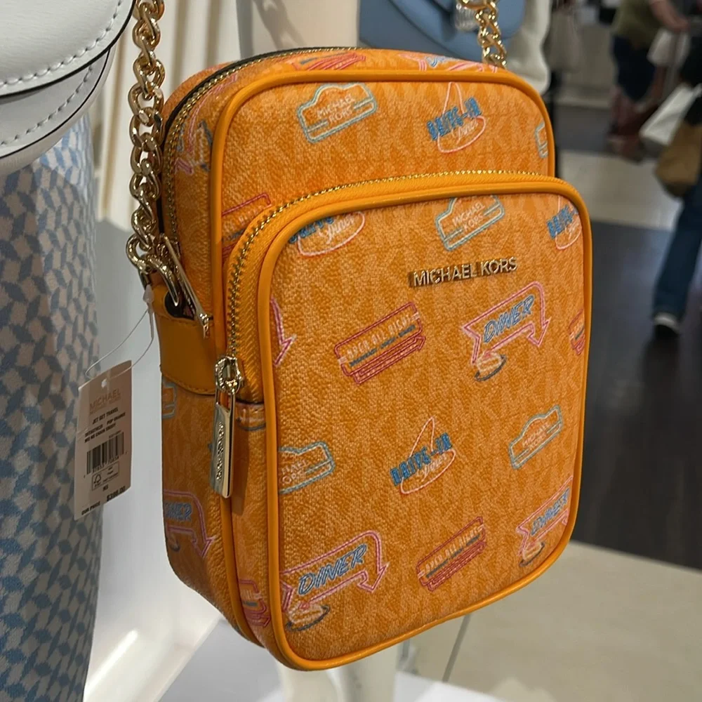 MICHAEL KORS Jet Set Md Printed Signature Logo Crossbody NS CHAIN XBODY Flight - Picture 13 of 16